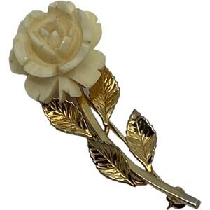 Vintage White and Gold Flower Brooch Pin